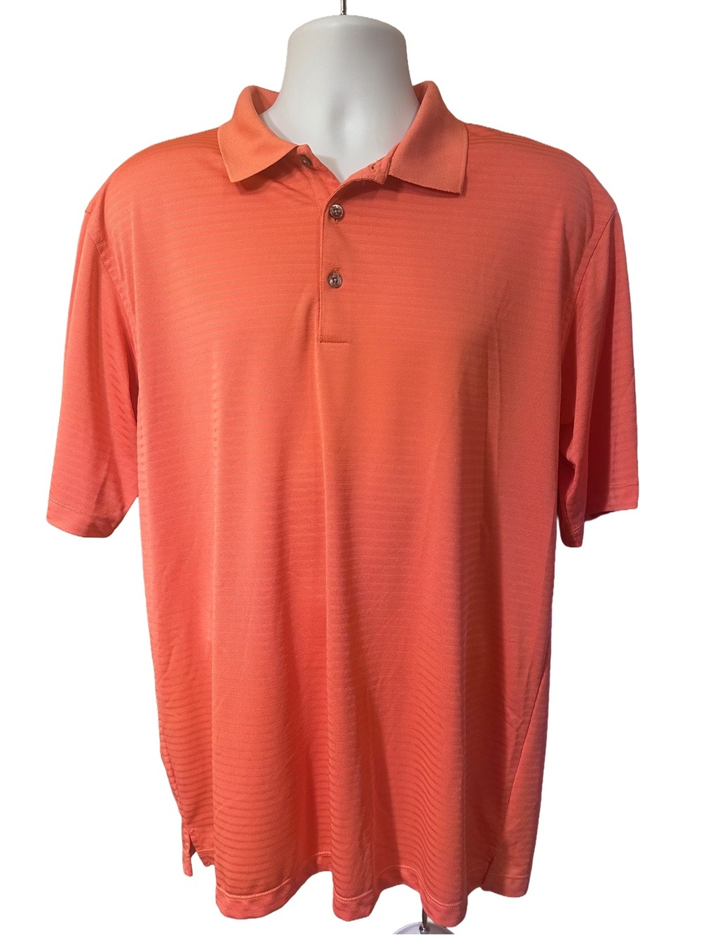 Bermuda Sands Wick Away Textured Striped Short Sleeve Golf Polo Shirt Salmon